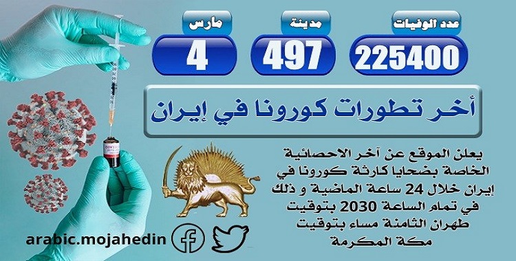 كارثة كورونا في إيران: عدد الضحايا في 497 مدينة أكثر من 225.400 شخص